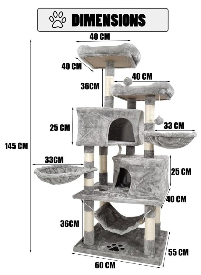 Cat tree Multi-Level with Sisal Scratching Posts, Perches, Houses, Hammock and Baskets, Cat Tower Play House,Grey color cat tree (145cm) - pzsku/Z7A1326CB2B7BDBF7AE20Z/45/_/1699808266/990ce5bc-79b1-43b7-8e5b-7f2831ad57fd