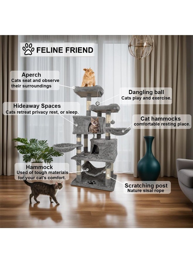 Cat tree Multi-Level with Sisal Scratching Posts, Perches, Houses, Hammock and Baskets, Cat Tower Play House,Grey color cat tree (145cm) - pzsku/Z7A1326CB2B7BDBF7AE20Z/45/_/1699808277/4c6adb18-9191-4eb9-ba81-6631e2540d4a