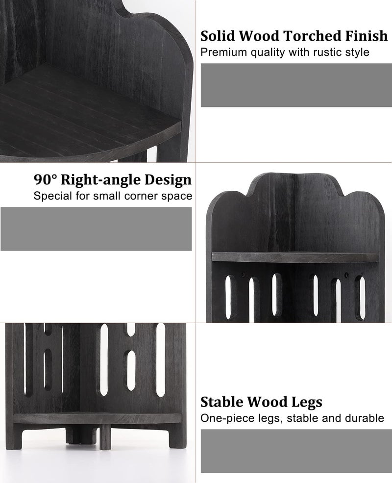 Meangood Bathroom Corner Shelf Stand, 3 Tier Solid Wood Display Shelf for Narrow Space, Shower Corner Shelf, Plant Stand Nightstand, for Living Room, Bedroom, Home Office, Elegant Black - Image 3