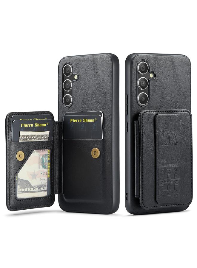 Case For Samsung Galaxy S25 5G Fierre Shann FS-024 Oil Wax Cow Leather Card Holder Back Phone Case