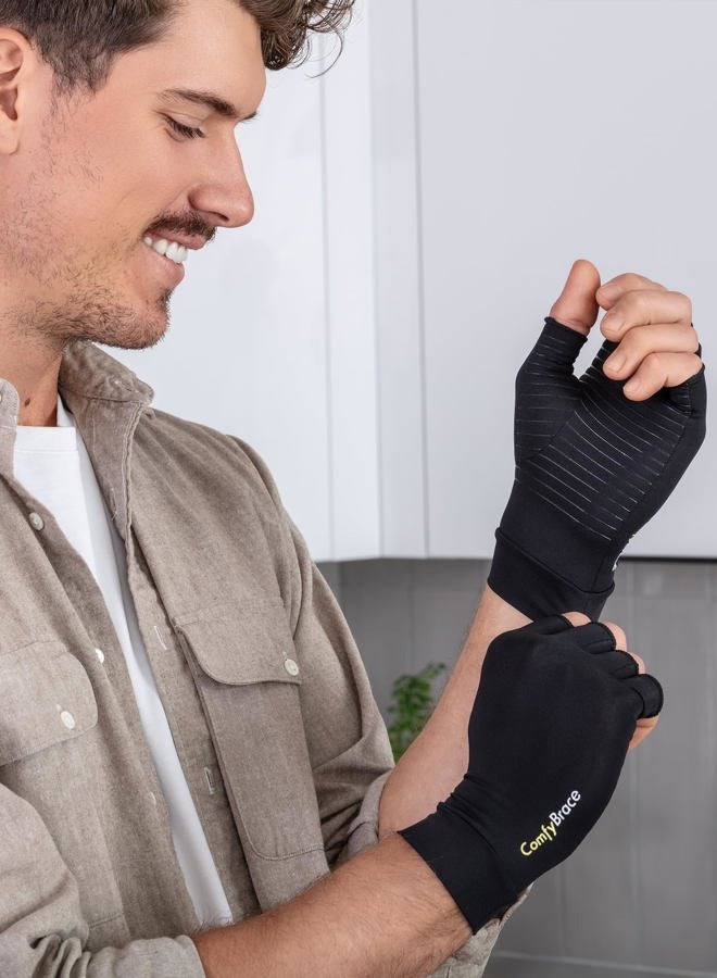 ComfyBrace Arthritis Gloves Gentle Compression, Copper Infused, Unisex Medium, 1 Pair Compression Gloves - Image 5