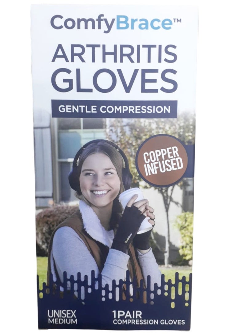 ComfyBrace Arthritis Gloves Gentle Compression, Copper Infused, Unisex Medium, 1 Pair Compression Gloves - Image 1