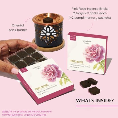 Aromafume Pink Rose Incense Bricks (2 Trays x 9 Bricks) with Persian Exotic Incense Diffuser | Ideal for Romance, Sensuality, Lifting Vibrations, Preparation for Prayer, Relaxation & Rituals - Image 2