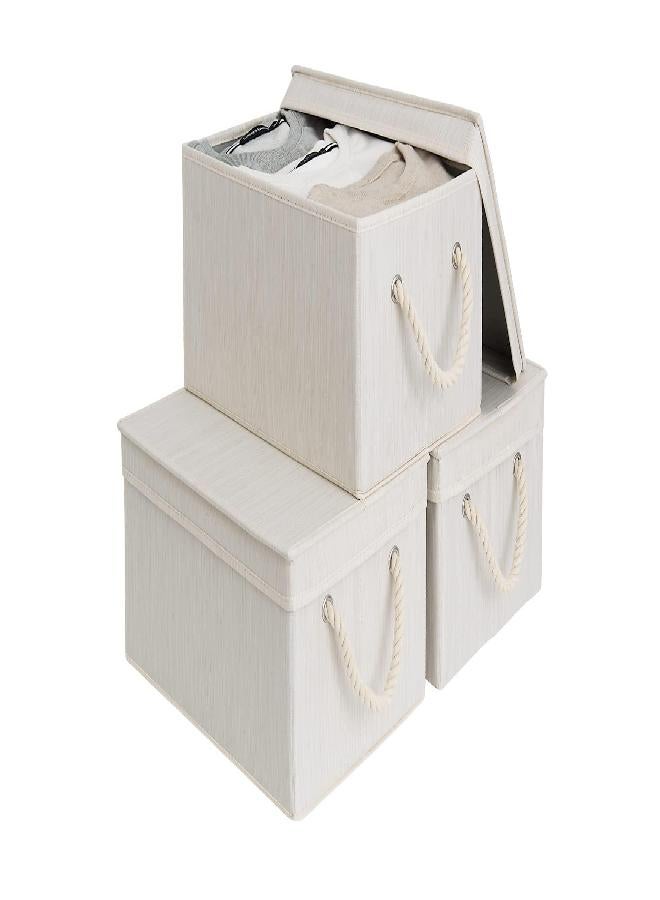 StorageWorks StorageWorks Storage Bins with Lids, Decorative Storage Boxes with Lids and Soft Rope Handles, Mixing of Beige, White & Ivory, Large, 3-Pack 