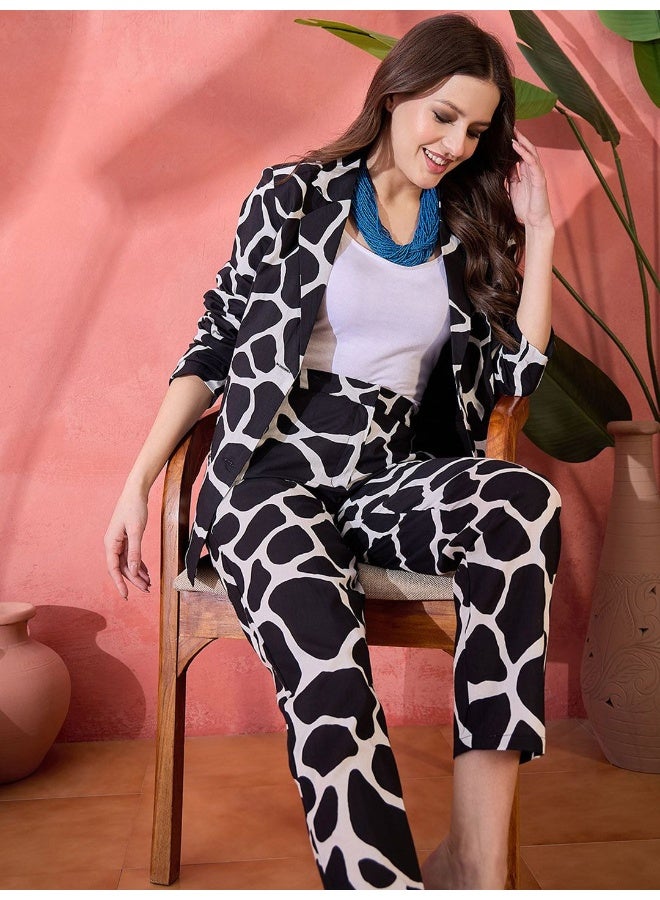 AKS Animal Printed Cotton Blazer and Trousers - Image 1