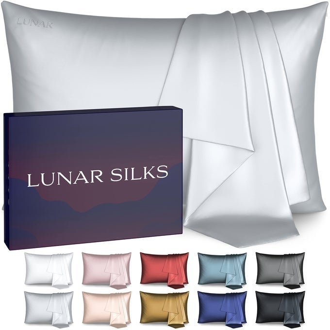 HIGHEST GRADE 6A 100 PURE MULBERRY REAL SILK PILLOWCASE 22 MOMME BOTH SIDES FOR HAIR AND SKIN ACNE FREE 1PC IN GIFT BOX STERLING SILVER QUEEN