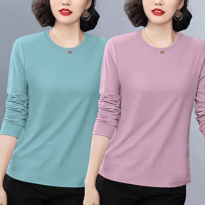 Pure cotton casual popular long-sleeved t-shirt for women's autumn 2025 new loose plus-size versatile age-reducing top with front shoulder - Image 3