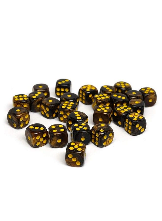 Easy Roller Dice Co. عبوة 25 عدداً من نرد 12 مم مجموعة مطابقة من نرد سداسي الأوجه مع نقاط (جرانيت أصفر وأسود) - Image 3