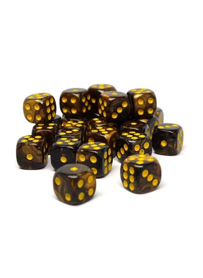 Easy Roller Dice Co. عبوة 25 عدداً من نرد 12 مم مجموعة مطابقة من نرد سداسي الأوجه مع نقاط (جرانيت أصفر وأسود) - Image 4
