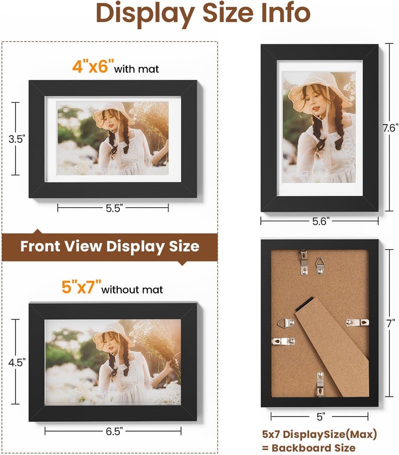 Heimlove طقم إطارات صور 5x7 مكون من 3 إطارات مع مات لعرض صورة 4x6، إطار صور بلاستيكي أسود للملصقات، الدبلوم، الشهادات والمستندات مع ديكور للطاولة والجدار - Image 4