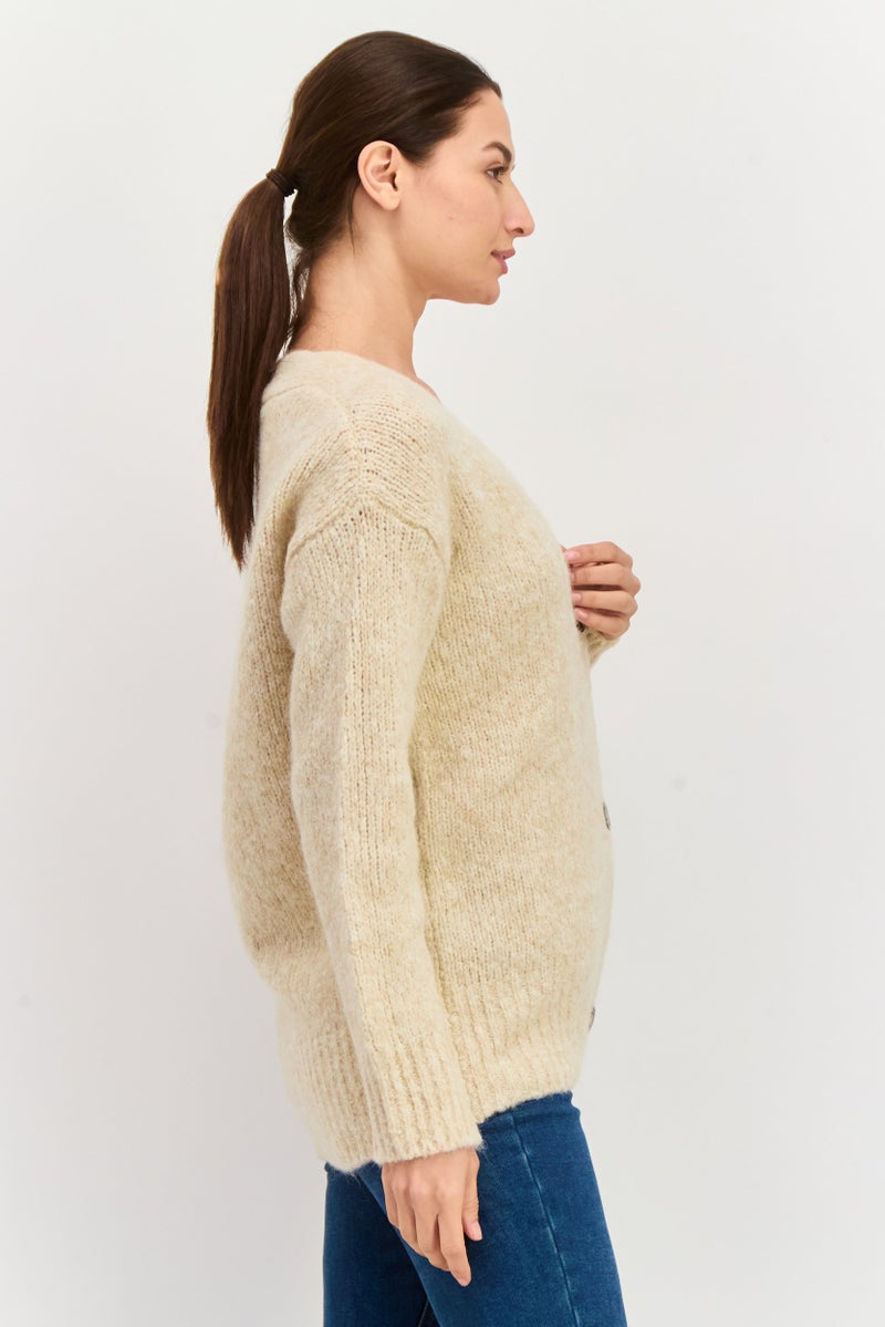 HUGO BOSS كارديغان نسائي بتصميم V-رقبة، بيج - Image 2