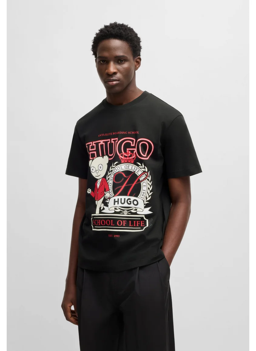 HUGO Cotton-jersey T-shirt with logo graphic print