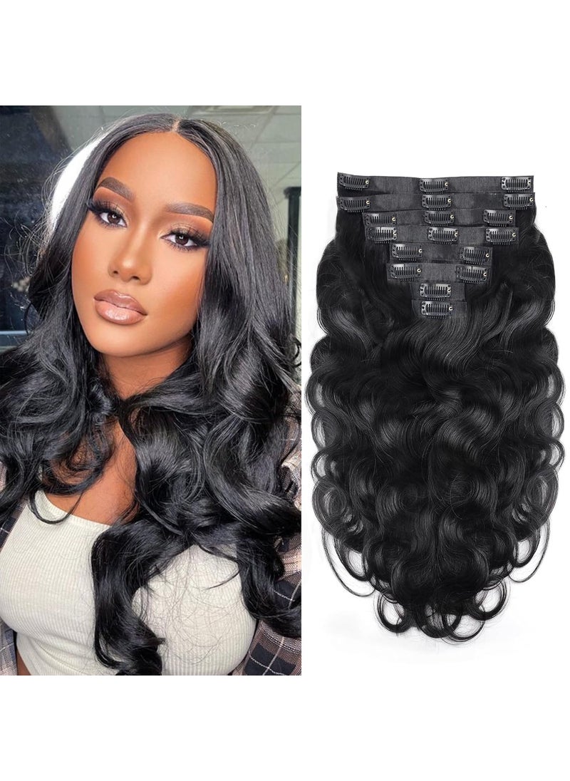 Mihugass - Seamless PU Clip In Hair Extensions Real Human Hair Invisible PU Skin Weft Body Wave Clip Ins 100 Unprocessed Human Hair Extensions 8pcs with 18Clips Per Set 120g18inchNatural Black - Image 1