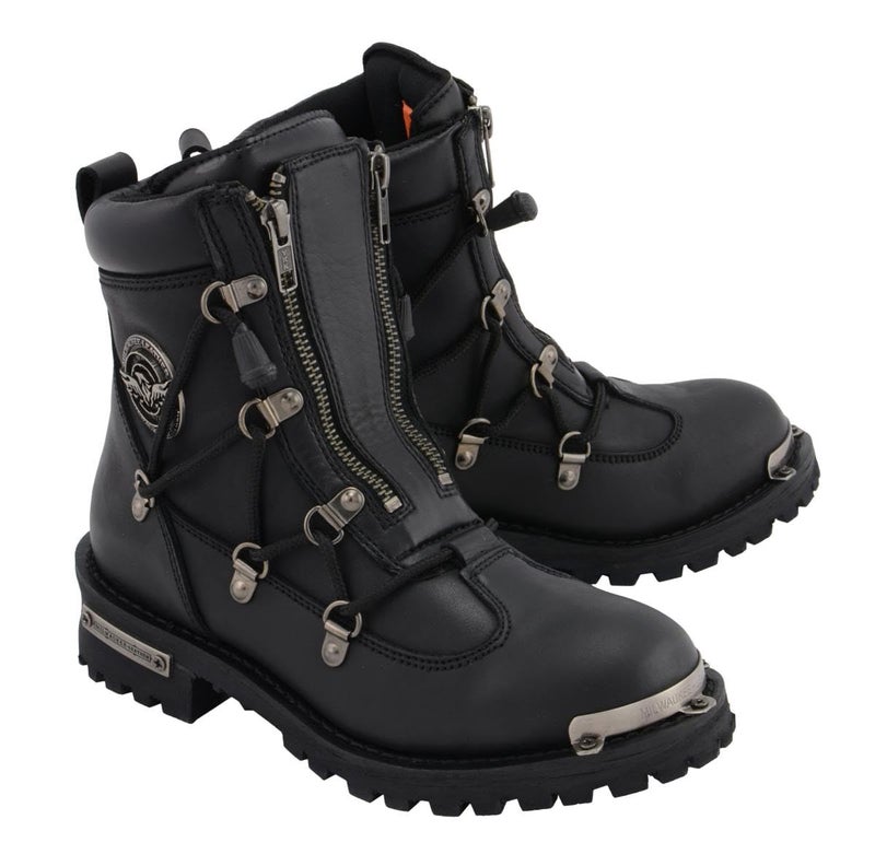 Milwaukee Leather MBL9375 Womens Premium Black Leather Diamond 6Inch Twin Zipper Lock Motorccycle Riding Boots 85 - Image 2