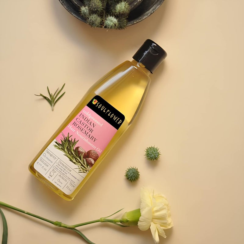 Soulflower ROSEMARY CASTOR OIL FOR HAIR GROWTH, HAIRFALL CONTROL, DRY, DAMAGED, FRIZZY & BEARD HAIR OIL - 100% PURE, VEGAN, CLINICALLY PROVEN, ECOCERT COSMOS CERTIFIED, 6.77 FL OZ - Image 2