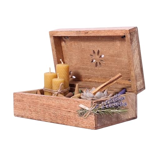 Mela Artisans Wooden Keepsake Box | Burnt Mango Wood Memory | Photo Storage Box with Hinged Lid | Decorative Storage Box | Mediumc | 7.5x4.5x3 Inch - Image 1