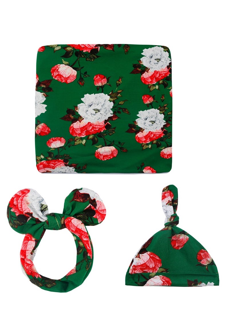 insular Newborn Printed Scarves Fetal Caps headbands Three Piece Set - Image 1