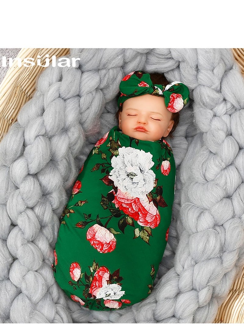 insular Newborn Printed Scarves Fetal Caps headbands Three Piece Set - Image 2