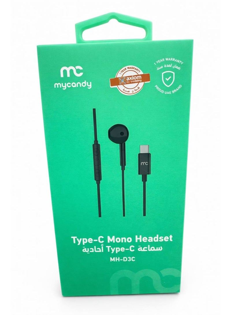 My Candy Mycandy MH-D3C Wired Mono Headset Type-C (Black) - Image 2