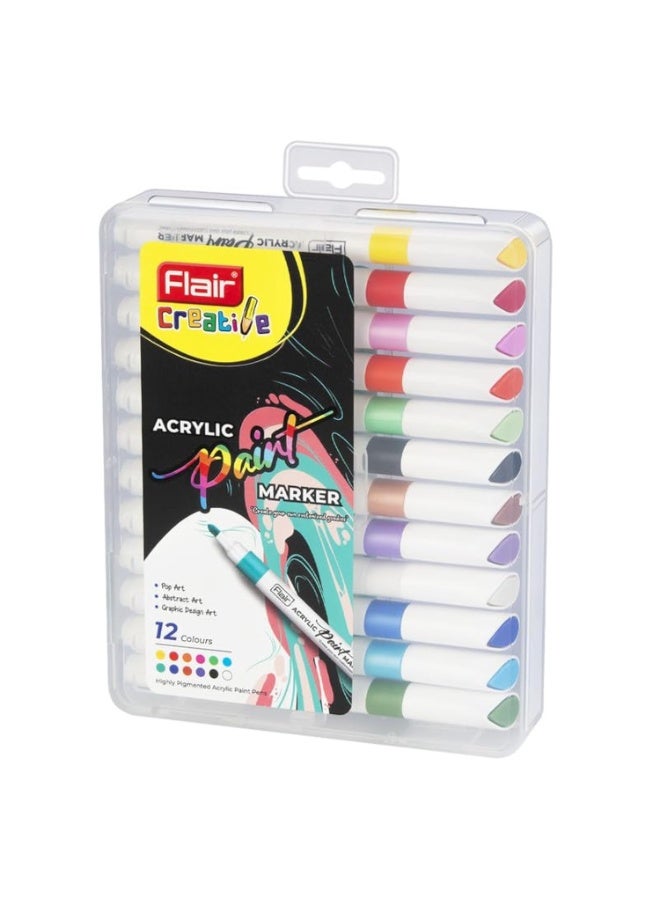 FLAIR Creative Series Acrylic Paint Pen Set | Non-Toxic & Provides Excellent Coverage | Ideal For Mandala Art, Doodling, Drawing, Sketching, Colouring & Shading | 12 Shades Pack - Image 5