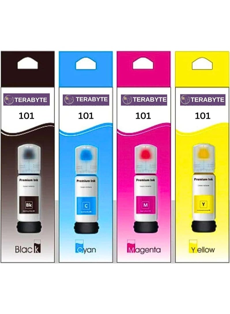 Terabyte مجموعة حبر 101 لطابعة EcoTank 4 عبوات أسود أزرق سماوي أرجواني أصفر لطرازات L4150 L4160 L6160 L6170 L6176 L6190 L14150 L6290 - Image 1