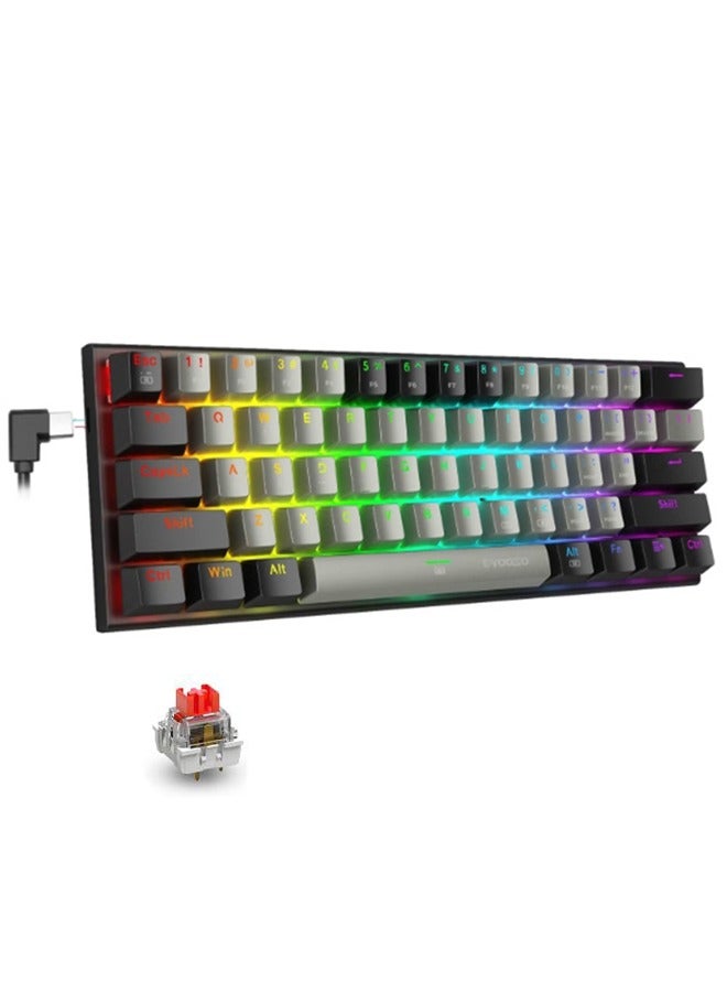 E-YOOSO Z-11 60% Wired Mechanical Keyboard, Gaming Keyboard Backlit Mini Keyboard,Small Compact 61 Keys Wired Keyboard For Desktop Laptop (Black Gray Red Switch) - Image 1