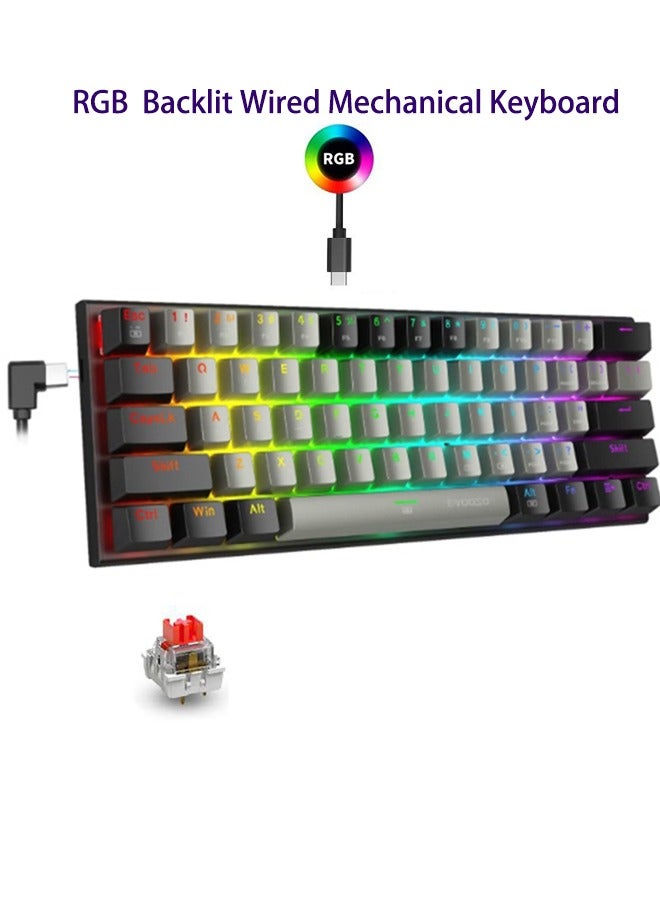 E-YOOSO Z-11 61 Keys Wired Mechanical Keyboard, Gaming Keyboard Backlit Mini Keyboard For Desktop Laptop (Black Gray Red Switch) - Image 1