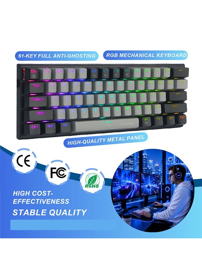E-YOOSO Z-11 61-Key Wired Mechanical Keyboard with RGB Backlit –  Red  Switches, Anti-Ghosting, Compact Design for Gaming/Office (US/UK/ES/PT/DE/FR Layouts) - Image 1