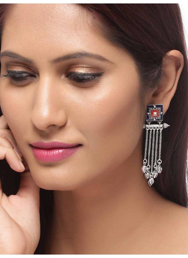 VOYLLA Mandala Rangoli Inspired Tassels Earrings  - Image 5