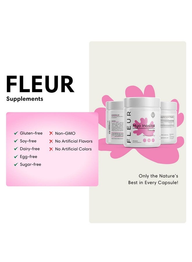 FLEUR كبسولات فليور ميو-إنوزيتول ودي-كيرو إنوزيتول، دعم توازن الهرمونات ووظيفة المبايض للنساء، إنوزيتول لتخفيف أعراض تكيس المبايض، ينظم الدورة الشهرية، غير معدّل وراثيًا ونباتي، 90 كبسولة - Image 2