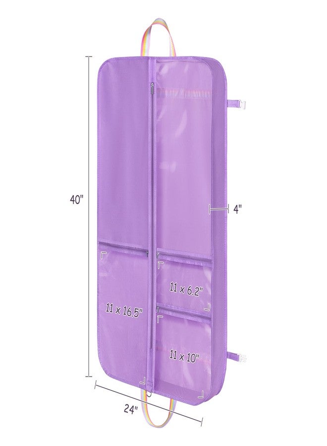 KEEGH Garment Bags for Dance Costumes 40 Inch, Kids Dance Costume Bag for Dancers with 3 Zipper Pockets, Transparent Window, Zipper Closure, Purple - Image 2