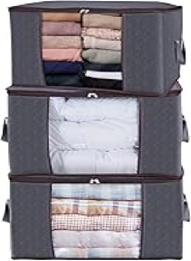 Lifewit Large Capacity Clothes Storage Bag Organizer with Reinforced Handle Thick Fabric for Comforters, Blankets, Bedding, Foldable with Sturdy Zipper, Clear Window, 3 Pack, 90L, Assorted Colors