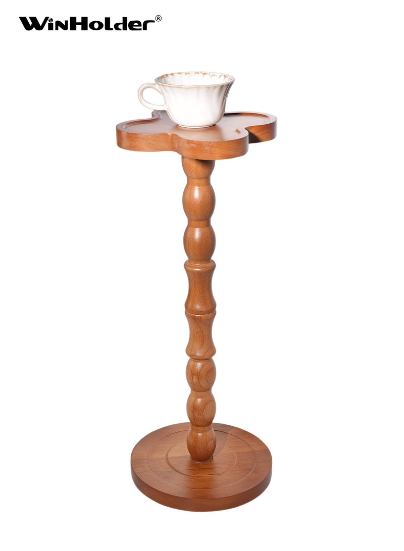 WinHolder Solid Wood Side Table, Rubber Wood‌ Small Side Table for Small Spaces, Martini Tables, Pedestal End Tables for Living Room, Bedroom, Corners, and Office(Walnut, Clover-shaped,1 PCS) - Image 1