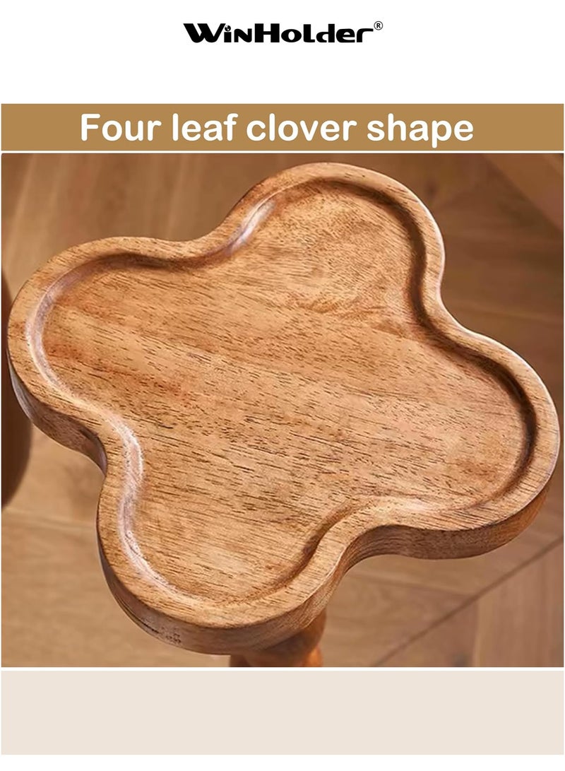 WinHolder Solid Wood Side Table, Rubber Wood‌ Small Side Table for Small Spaces, Martini Tables, Pedestal End Tables for Living Room, Bedroom, Corners, and Office(Walnut, Clover-shaped,1 PCS) - Image 2