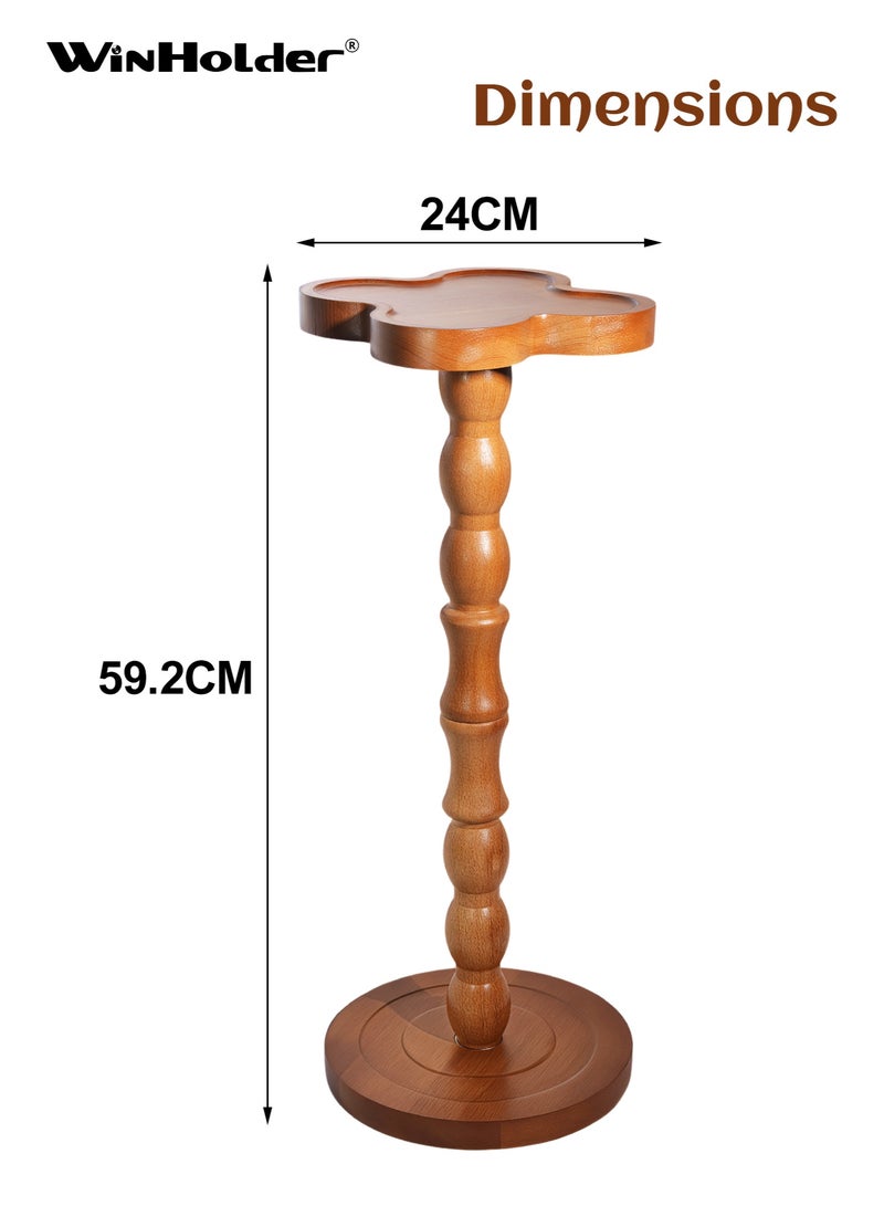 WinHolder Solid Wood Side Table, Rubber Wood‌ Small Side Table for Small Spaces, Martini Tables, Pedestal End Tables for Living Room, Bedroom, Corners, and Office(Walnut, Clover-shaped,1 PCS) - Image 3