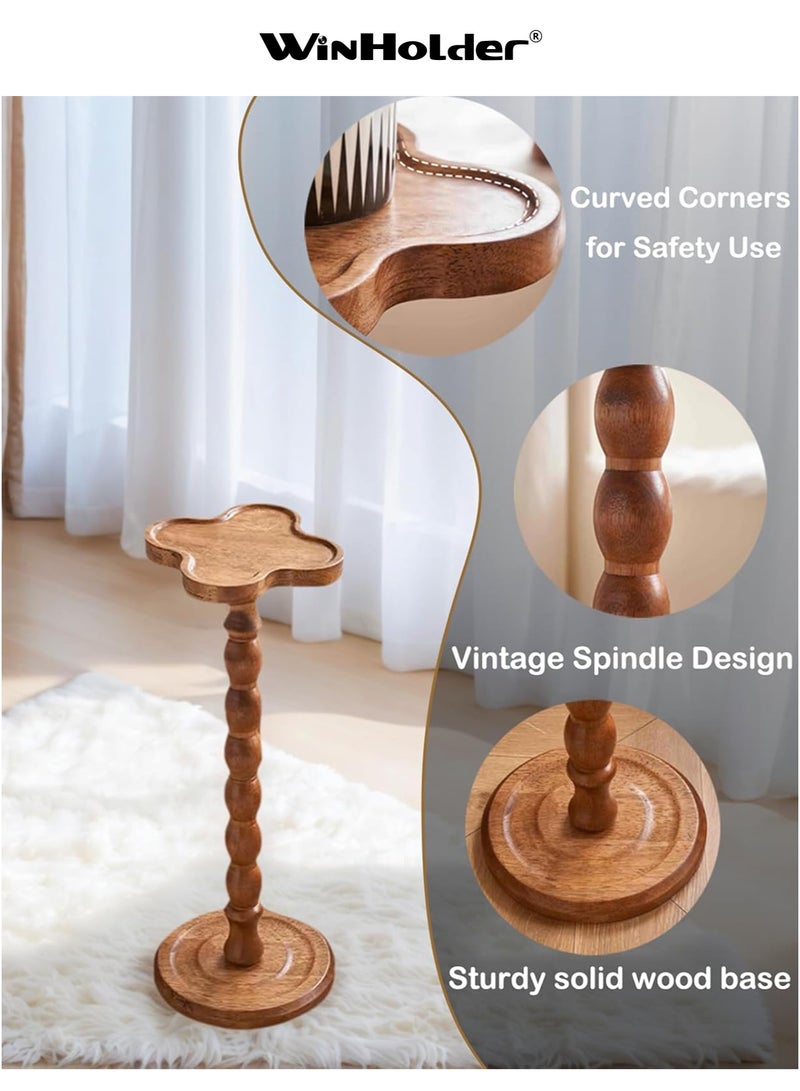 WinHolder Solid Wood Side Table, Rubber Wood‌ Small Side Table for Small Spaces, Martini Tables, Pedestal End Tables for Living Room, Bedroom, Corners, and Office(Walnut, Clover-shaped,1 PCS) - Image 4