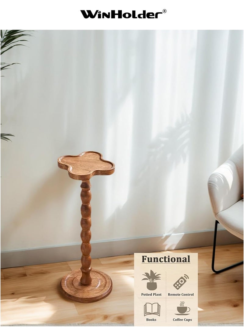 WinHolder Solid Wood Side Table, Rubber Wood‌ Small Side Table for Small Spaces, Martini Tables, Pedestal End Tables for Living Room, Bedroom, Corners, and Office(Walnut, Clover-shaped,1 PCS) - Image 5