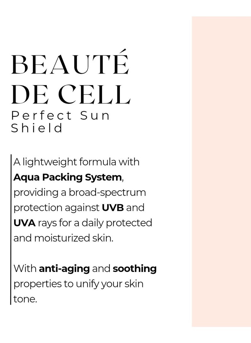 DraCell - Beaute de Cell Perfect Sun Shield (SPF 50+ PA+++) | A lightweight, hydrating anti-aging formula | Calming Complex | Niacinamide | Aqua Packing System - Image 1