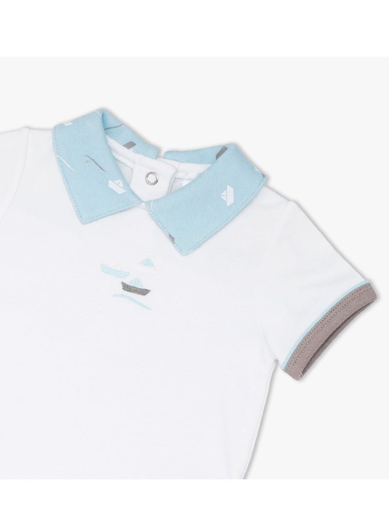 Moon تي شيرت وشورت 100% قطن من MOON 0-3 أشهر باللون الأزرق الفاتح - قارب صغير - Image 3