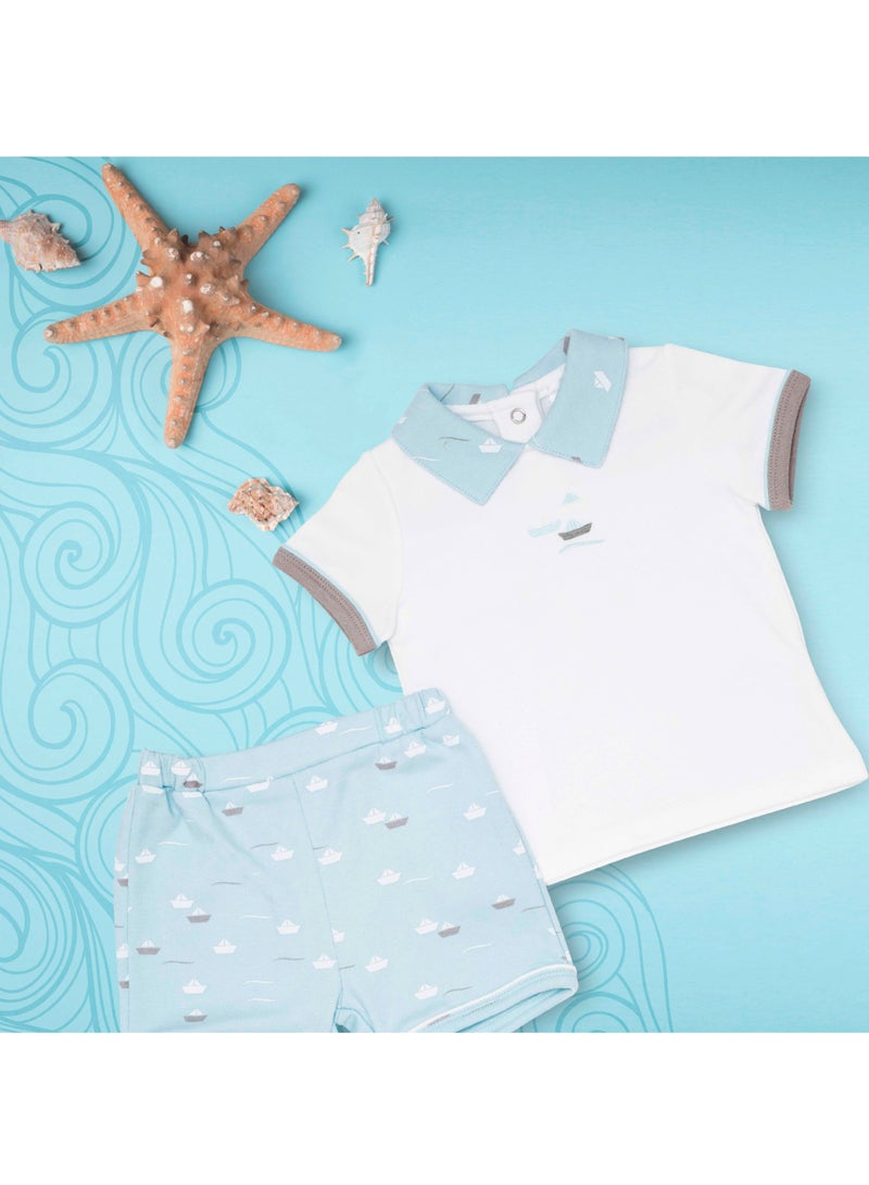 Moon تي شيرت وشورت 100% قطن من MOON 0-3 أشهر باللون الأزرق الفاتح - قارب صغير - Image 5