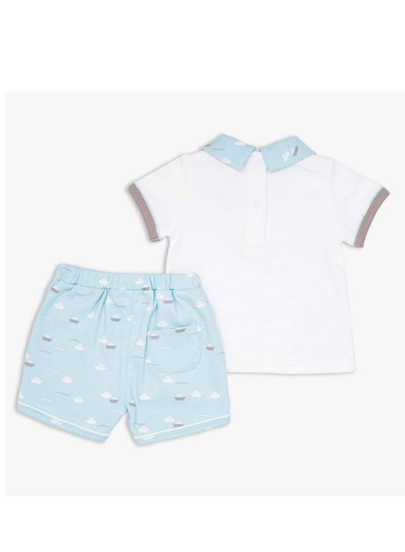 Moon تي شيرت وشورت 100% قطن من MOON 0-3 أشهر باللون الأزرق الفاتح - قارب صغير - Image 2