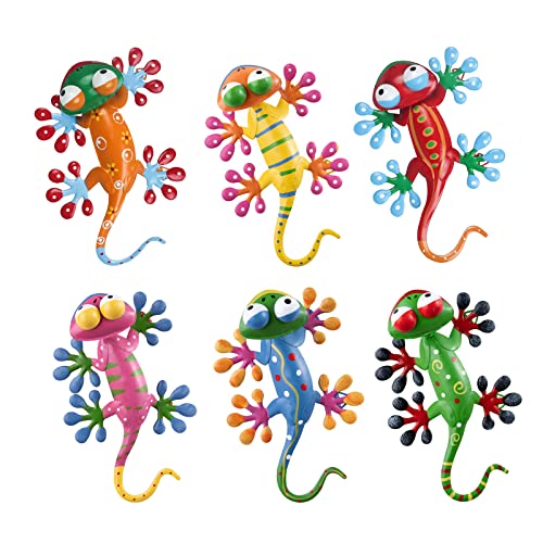 hogardeck Metal Gecko Outdoor Wall Decor 6 Pack Lizard Wall Art Garden Sculptures Statues with FreeAdjustable Head Outdoor Spring Decor for Front Yard Fence Patio - Image 1