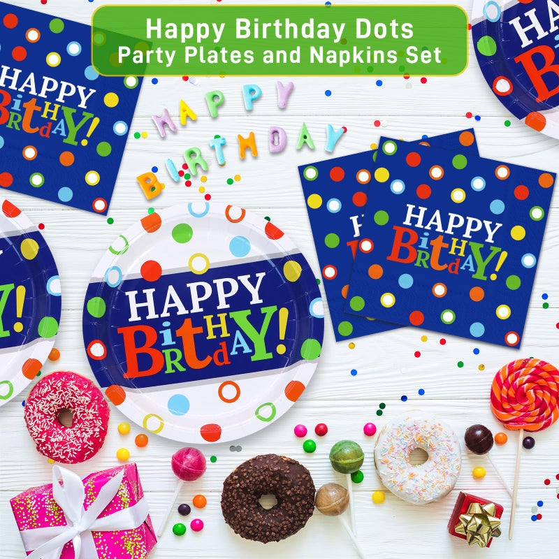 DYLIVeS Colorful Dots Party Plates and Napkins Set, Blue and Rainbow Polka Dots Decorations Disposable Tableware Set Rainbow Dots Party Supplies for Boys, Serve 16 - Image 4