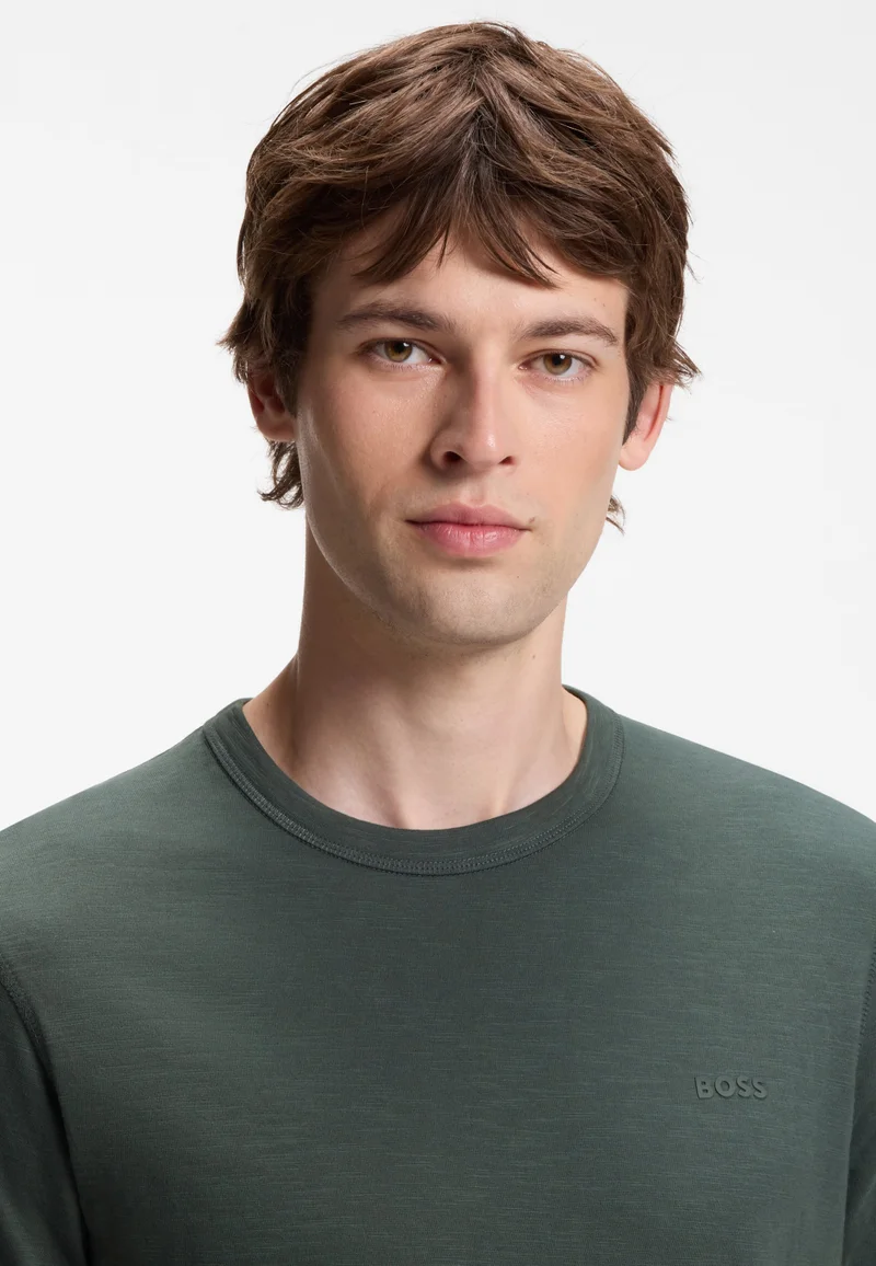 BOSS Open Green Cotton-jersey T-shirt with logo detail for Men | Best Price UAE