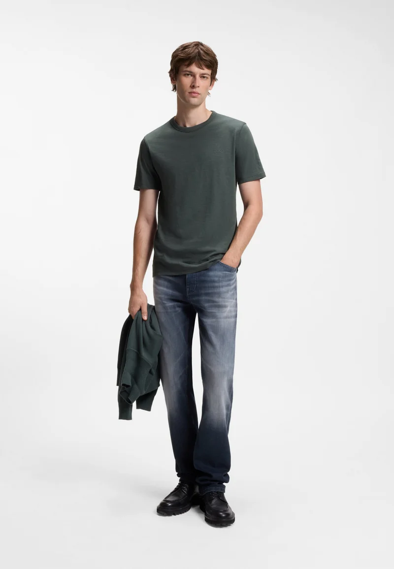 BOSS Open Green Cotton-jersey T-shirt with logo detail for Men | Best Price UAE