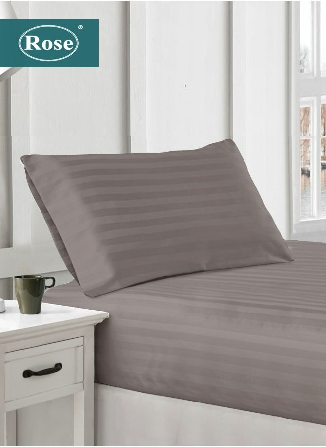 Rose - Rose Luxurious Hotel Stripe Fitted Sheet with Deep Pockets and Pillow Case, Bed Sheet 2-Pieces Set, Soft & Silky Microfiber Breathable and Cooling, Extra Twin Size 120x200 cm, Mocha - Image 1