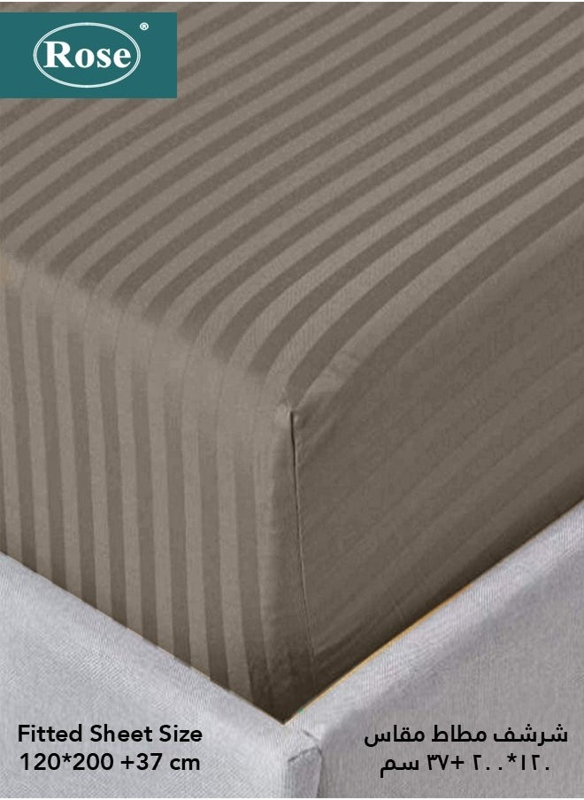 Rose - Rose Luxurious Hotel Stripe Fitted Sheet with Deep Pockets and Pillow Case, Bed Sheet 2-Pieces Set, Soft & Silky Microfiber Breathable and Cooling, Extra Twin Size 120x200 cm, Mocha - Image 1