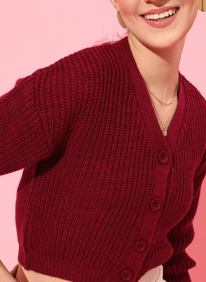 STREET 9 Cable Knit Acrylic Crop Cardigan for Women