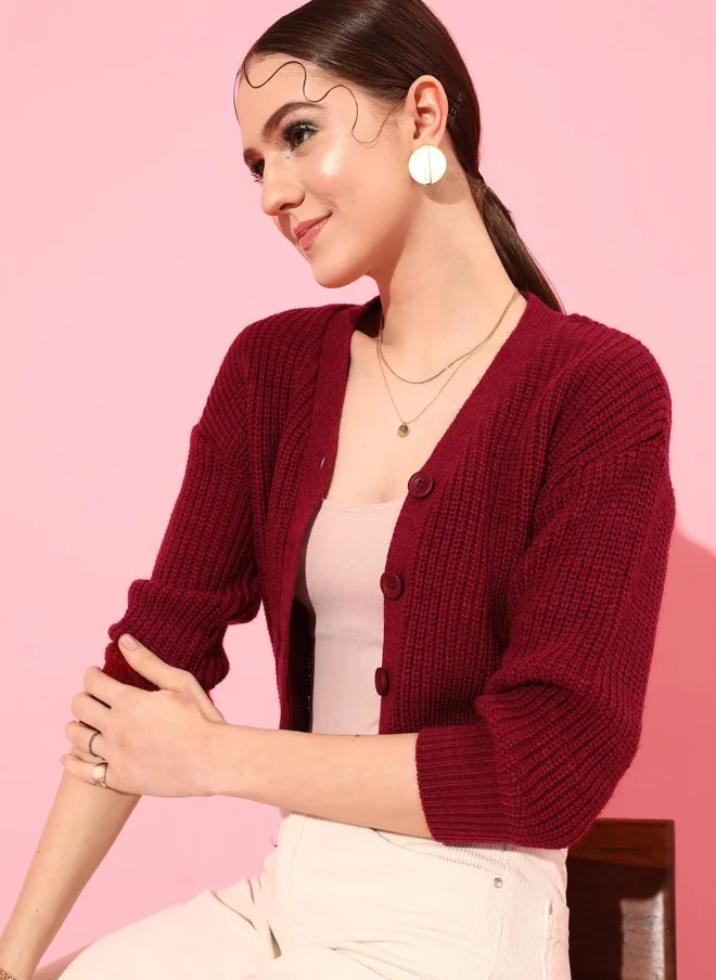 STREET 9 Cable Knit Acrylic Crop Cardigan for Women