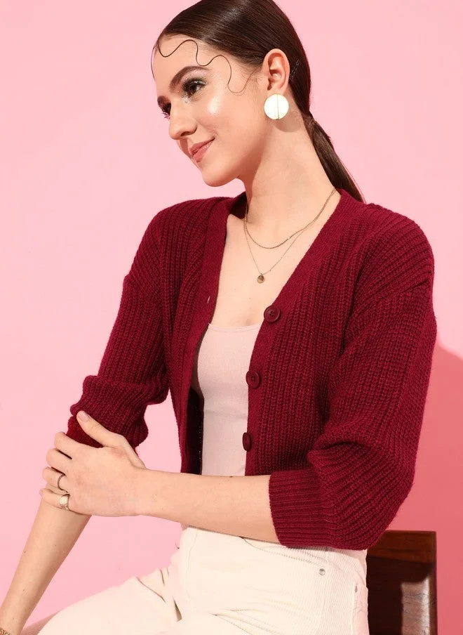 STREET 9  Cable Knit Acrylic Crop Cardigan for Women for Women | Best Price UAE
